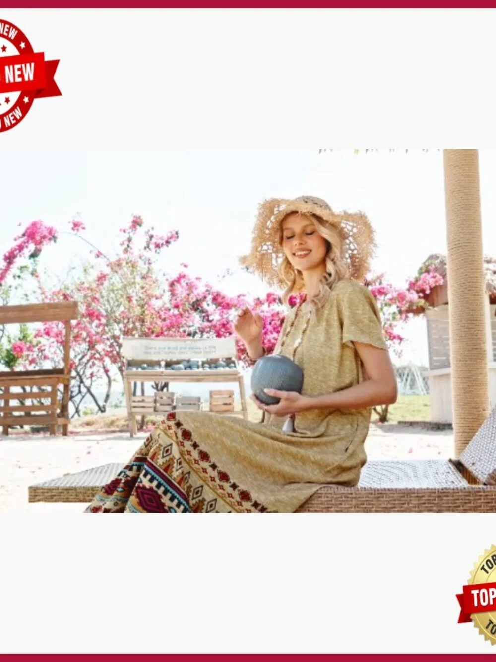 Summer Maxi Dress with Pockets, Lightweight Fabric, Loose Fit, Casual Beach Wear - Picture 6 of 7
